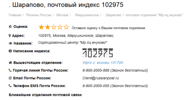 Где находится Шарапово 102976, 102975?